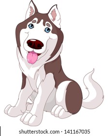  Cartoon illustration of Cute husky dog