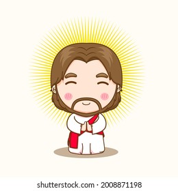Cartoon illustration of cute Jesus praying