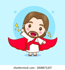 Cartoon illustration of cute Jesus with red cloak