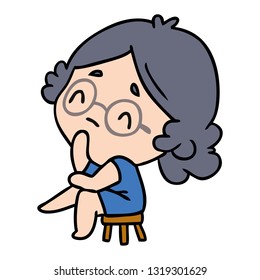 cartoon illustration of a cute kawaii lady
