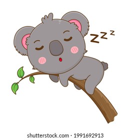 Cartoon Illustration of Cute Koala Sleeping on a Branch