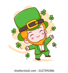 Cartoon illustration of cute Leprechaun chibi character. Happy Saint Patrick day