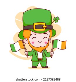 Cartoon illustration of cute Leprechaun chibi character. Happy Saint Patrick day