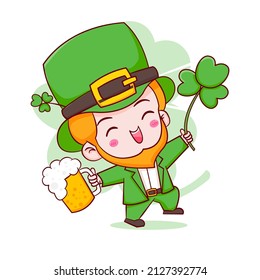 Cartoon illustration of cute Leprechaun chibi character. Happy Saint Patrick day