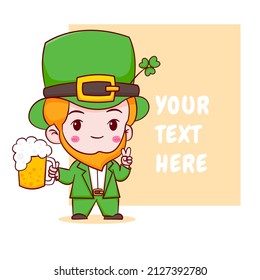 Cartoon illustration of cute Leprechaun chibi character. Happy Saint Patrick day