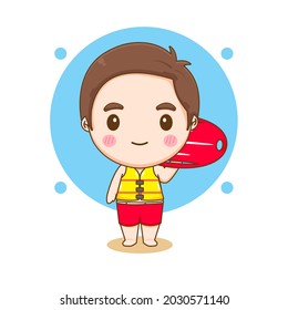 cartoon illustration of cute lifeguard boy chibi character
