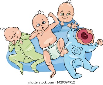 Cartoon Illustration of Cute Little Baby Children Group