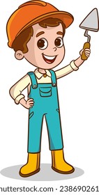 Cartoon Illustration of a Cute Little Boy in Workwear