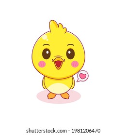 Cartoon illustration of cute little duck character isolated background