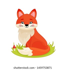 Cartoon illustration of a cute little fox. 