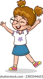 Cartoon Illustration of Cute Little Girl Having Fun and Laughing