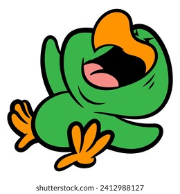 Cartoon illustration of Cute little green bird laughed out loud. Best for sticker, logo, and mascot with wildlife themes