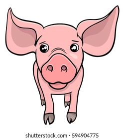 Cartoon Illustration of Cute Little Pig or Piglet Farm Animal Character