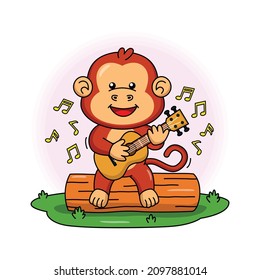 Cartoon illustration of cute monkey playing guitar