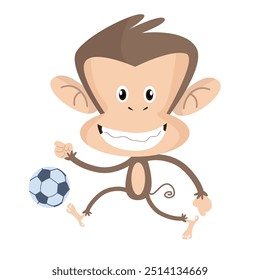 Ilustração de desenhos animados de um macaco bonito jogando futebol