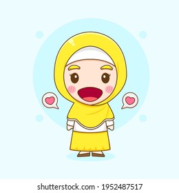 Cartoon illustration of cute Muslim girl character