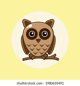 cartoon illustration of a cute owl perched on a tree branch