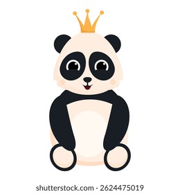 Cartoon illustration of a cute panda sitting and wearing a gold crown