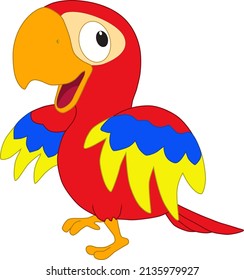 Cartoon illustration of a cute parrot dancing