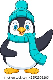 Cartoon illustration of cute penguin with scarf