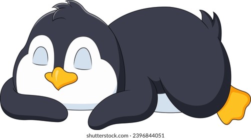 Cartoon illustration of a cute penguin sleeping