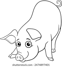 Cartoon illustration of cute piglet farm animal character coloring page