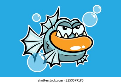 Cartoon illustration of cute piranha fish swimming at amazon river. Best for sticker, logo, and mascot with underwater life for kids