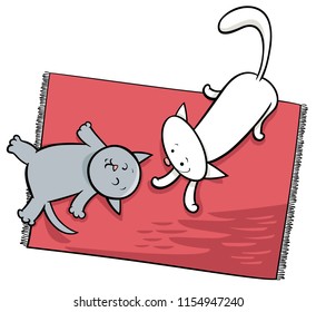 Cartoon Illustration of Cute Playful Kittens or Cats