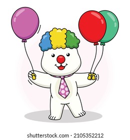 Cartoon illustration of cute polar bear clown