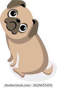 Cartoon Illustration of a Cute Pug Puppy. Kawaii pug vector illustration