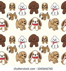 cartoon illustration, cute puppy dog seamless pattern