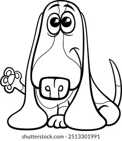 Cartoon illustration of cute purebred basset hound dog animal character coloring page