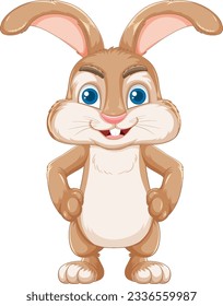 A cartoon illustration of a cute rabbit with long ears standing isolated on a white background