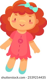 Cartoon illustration of a cute ragdoll smiling and wearing a pink dress, perfect for children s books, websites, and more