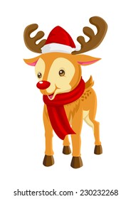 Cartoon illustration of a cute reindeer isolated on white
