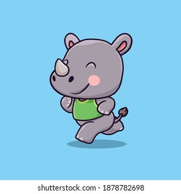 Cartoon illustration of cute rhino running
