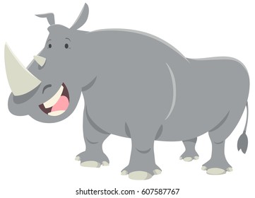 Cartoon Illustration of Cute Rhinoceros Animal Character