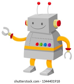 Cartoon Illustration of Cute Robot or Droid Fantasy Character