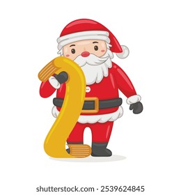 Cartoon illustration cute Santa Claus character holding a checklist. Christmas winter holiday design element