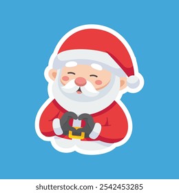 Cartoon illustration of cute Santa Claus character making a heart shape with hands. Christmas winter holiday design element