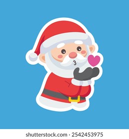 Cartoon illustration of cute Santa Claus character blowing a kiss. Christmas winter holiday design element