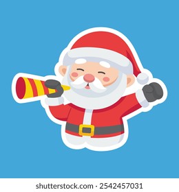 Cartoon illustration of cute Santa Claus character with megaphone. Christmas winter holiday design element