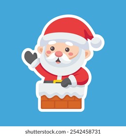 Cartoon illustration of cute Santa Claus character in a chimney. Christmas winter holiday design element