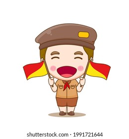 Cartoon Illustration of cute sco ut boy with two flags