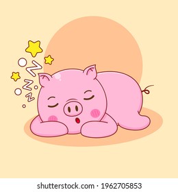 Cartoon illustration of Cute sleep pig character