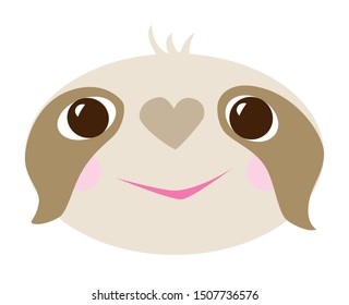 Cartoon illustration cute sloth head in minimalist style.