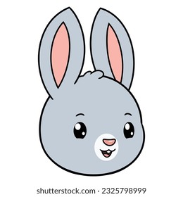 Cartoon illustration of cute smiling bunny head on white background
