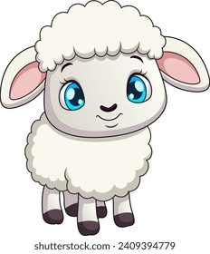 Cartoon illustration of a cute smiling sheep mascot