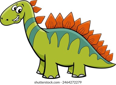 Cartoon illustration of cute Stegosaurus dinosaur prehistoric animal character