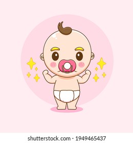 Cartoon Illustration Of Cute Strong Baby Boy Character